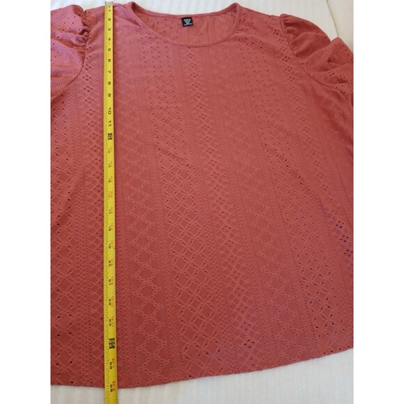 SHEIN Curve Women's  Size 3XL Eyelet Blouse Pink Round Neck Short Petal Sleeve - Picture 8 of 14
